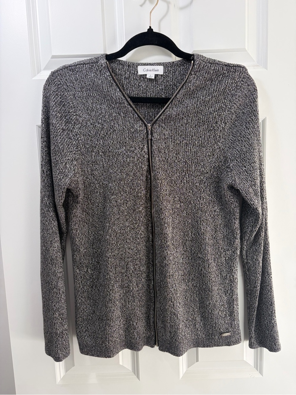 Calvin Klein Women's Charcoal Full Zip Front Knit Cardigan